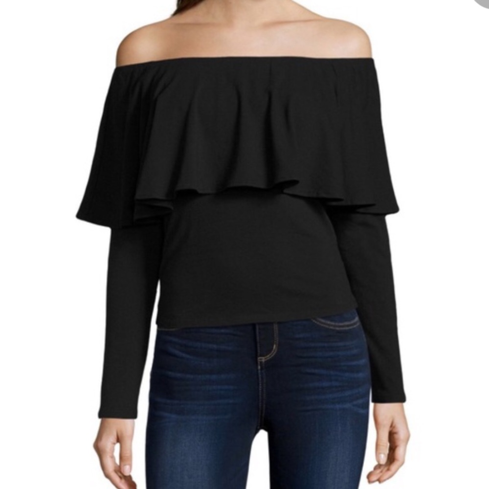 NWT i Jeans By Buffalo Off-the-shoulder Black Long Sleeve Shirt Medium (M)